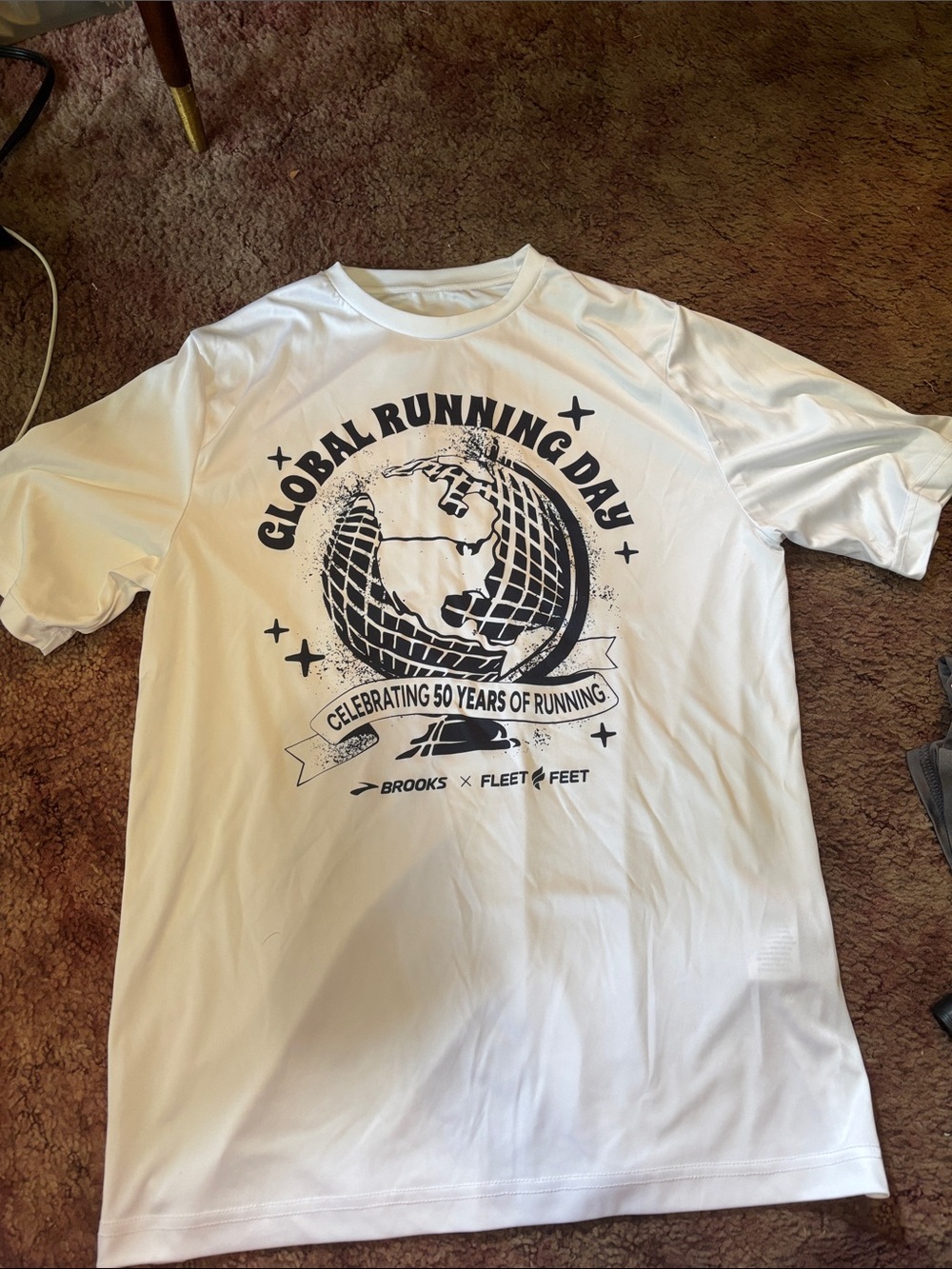 Brooks White Short Sleeve Global Running Day Tee with Black Graphic